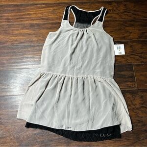 Kensie Gray Lace Layered Peplum Tank Top